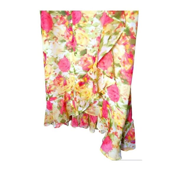 London Times Yellow Floral Cold Shoulder Chiffon Wrap Style Dress Sz 10 New - Picture 4 of 10